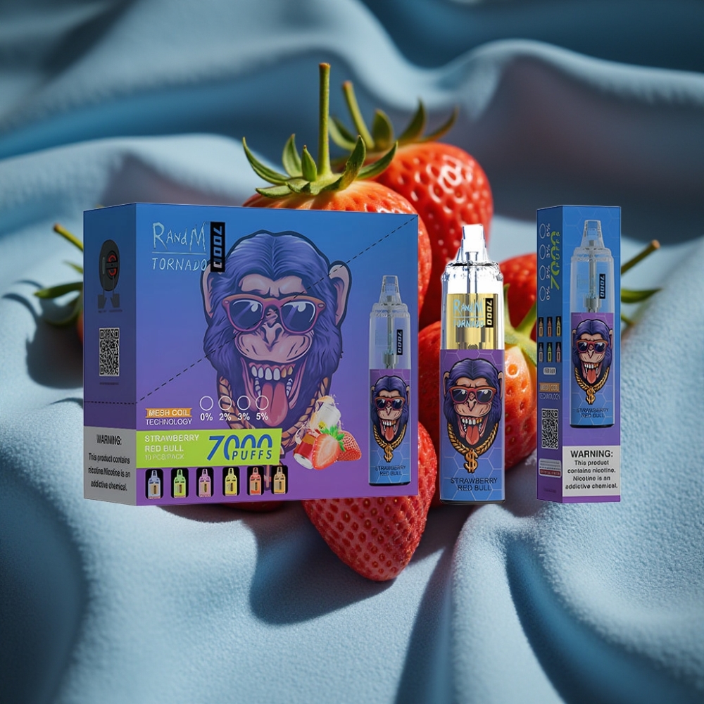 RandM Fumot Tornado 7000 Puffs Disposable Vape Dâu Tây Red Bull & Air-Adjustable