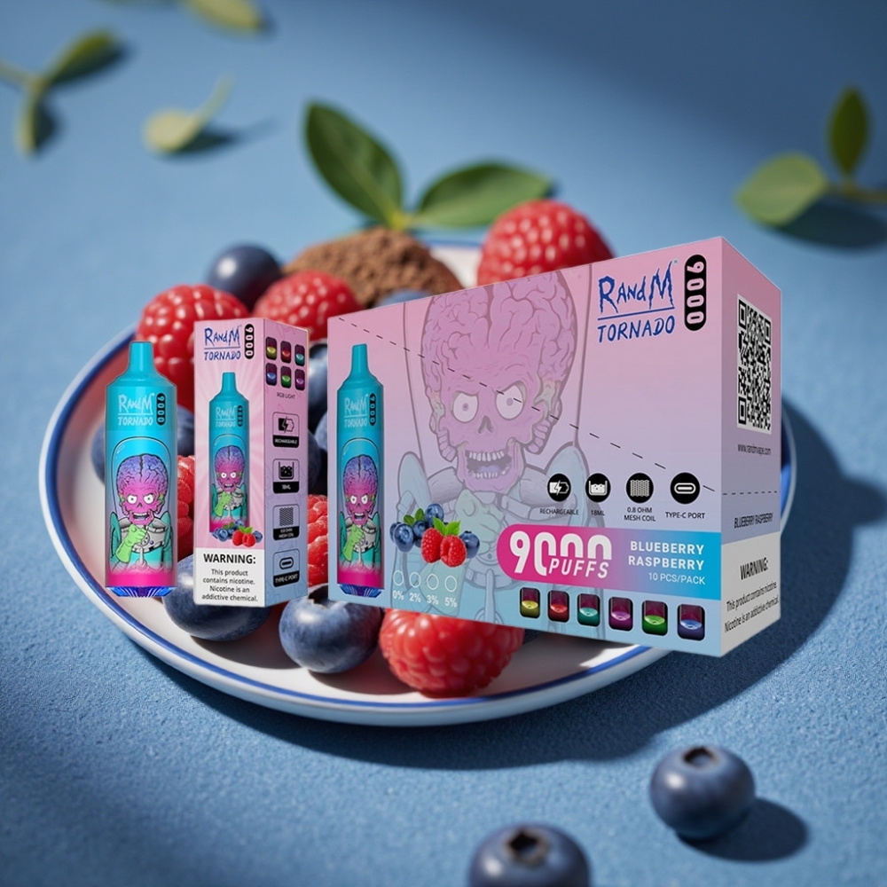 RandM Fumot Tornado 9000 Puffs Tinh Dầu Việt Quất Mâm Xôi Pin 850 mAh