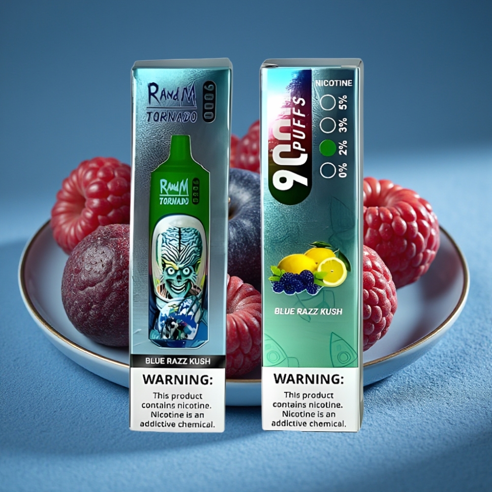 RandM Fumot Tornado 9000 Puffs Điện Tử Vape Blue Razz Kush 18mL Màn Hình RGB