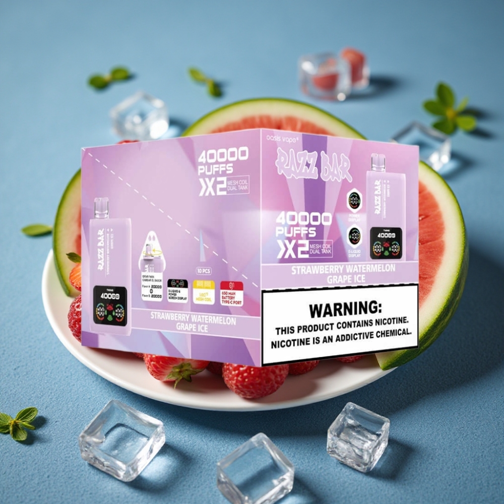 Razz Bar 40000 Puffs Disposable Vape DÂU DƯA HẤU & NHO ĐÁ Màn Hình Điện Tử