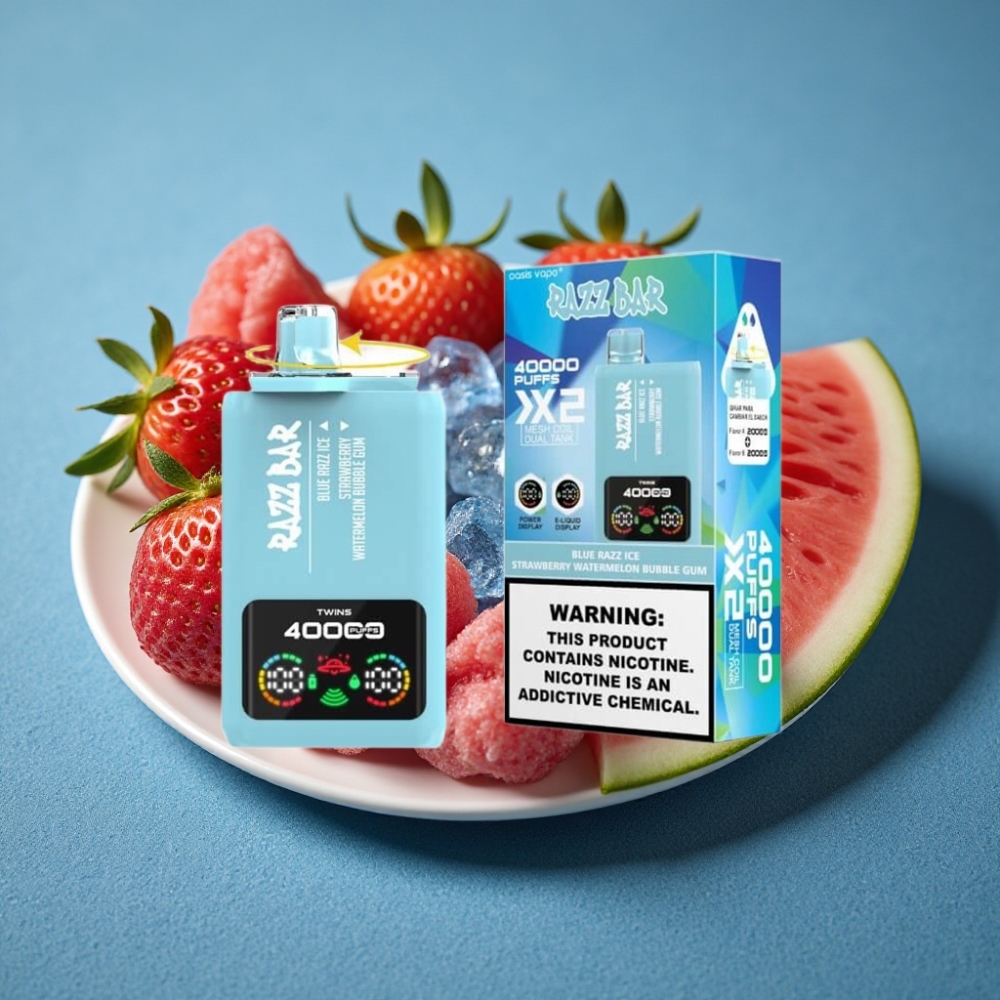 Razz Bar 40000 Puffs Disposable Vape MÀU XANH DƯƠNG - DÂU TÂY DƯA HẤU KẸO BONG BÓNG