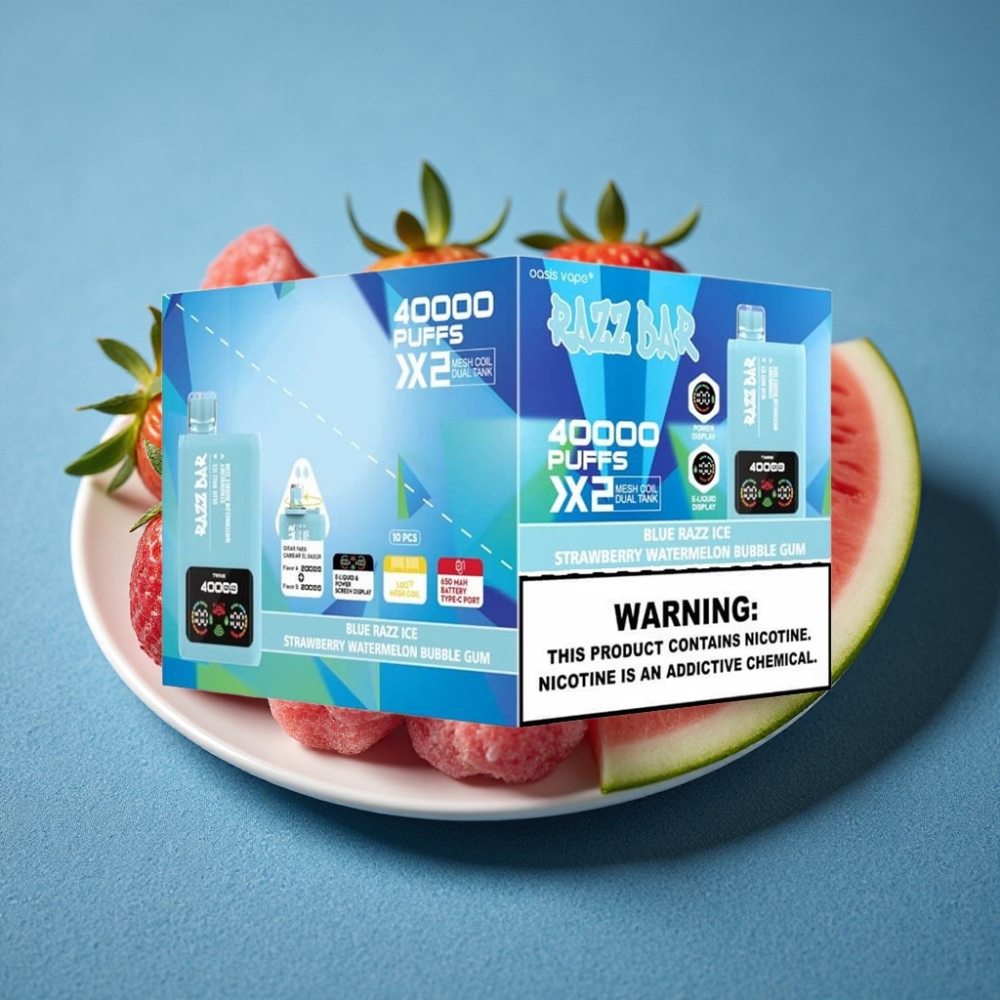 Razz Bar 40000 Puffs Disposable Vape MÀU XANH DƯƠNG - DÂU TÂY DƯA HẤU KẸO BONG BÓNG
