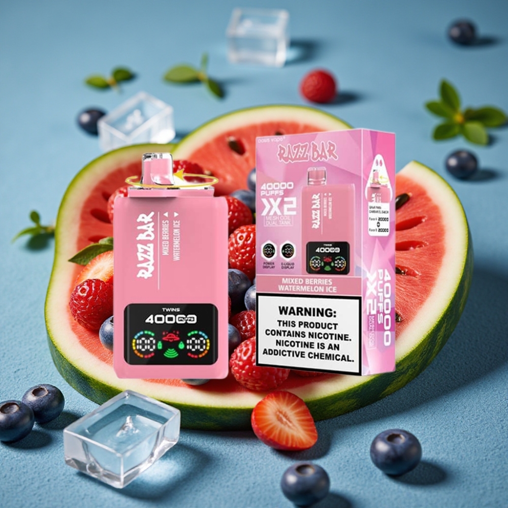 Razz Bar 40000 Puffs Disposable Vape QUẢ MÂY & DƯA HẤU ĐÁ MÀN HÌNH ĐIỆN TỬ