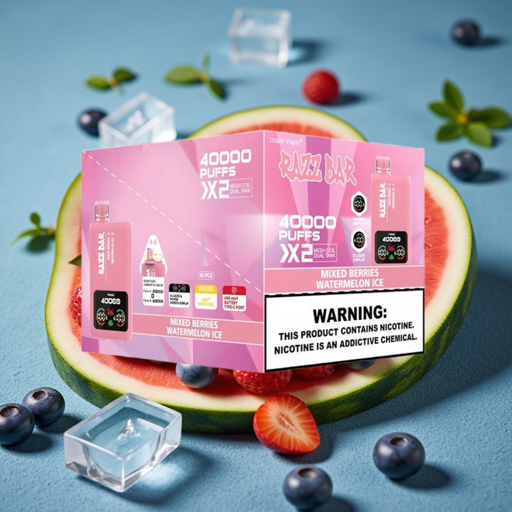Razz Bar 40000 Puffs Disposable Vape QUẢ MÂY & DƯA HẤU ĐÁ MÀN HÌNH ĐIỆN TỬ