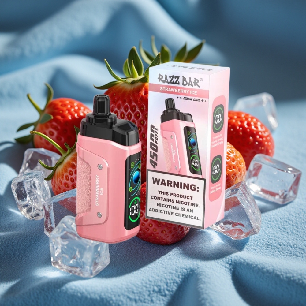 Razz Bar 45000 Puffs Disposable Vape Dâu Tây Đá Lạnh với Pin 650mAh và Điều Chỉnh Luồng Khí