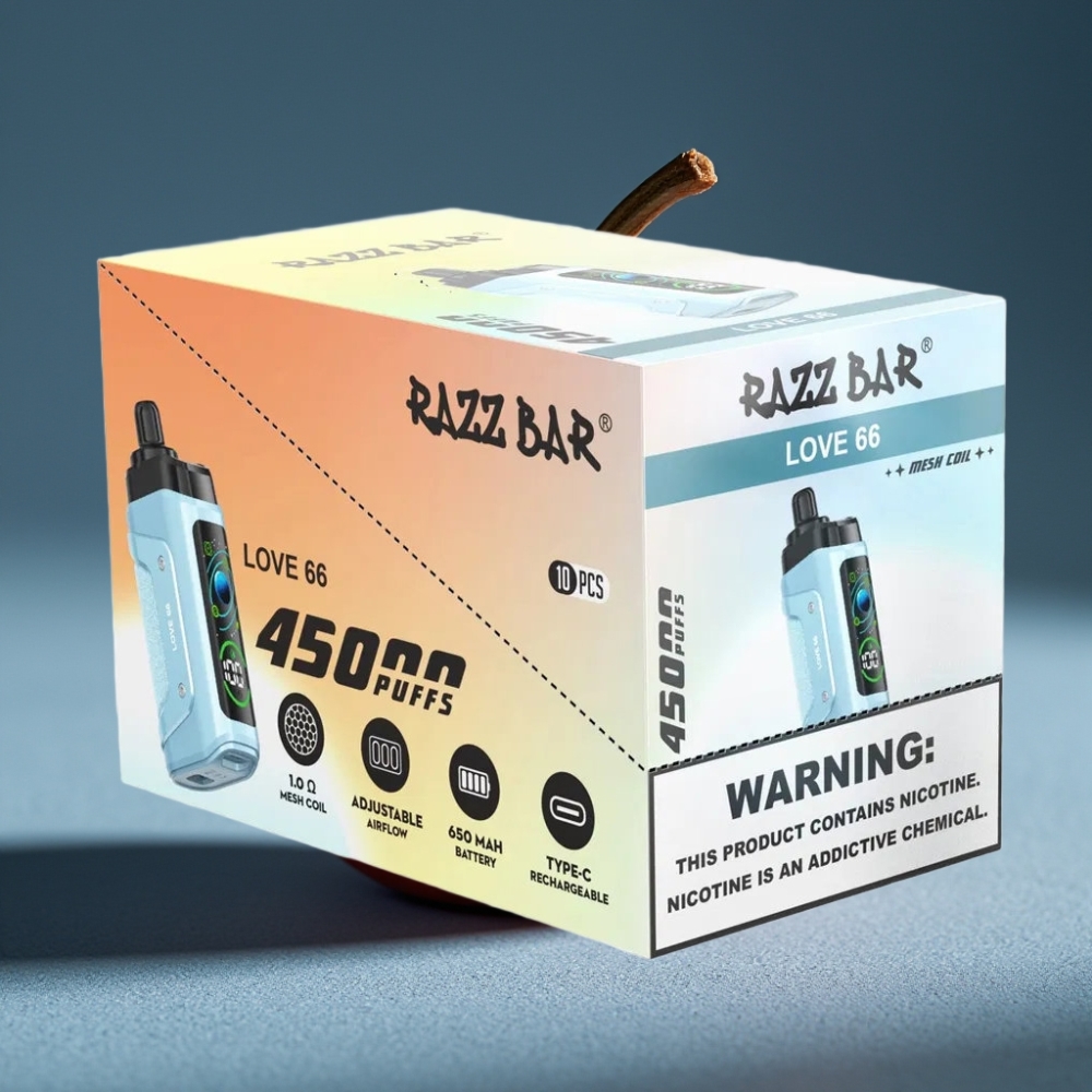 Razz Bar 45000 Puffs Disposable Vape Tình Yêu 66 với Pin 650mAh và Điều Chỉnh Lưu Lượng Khí