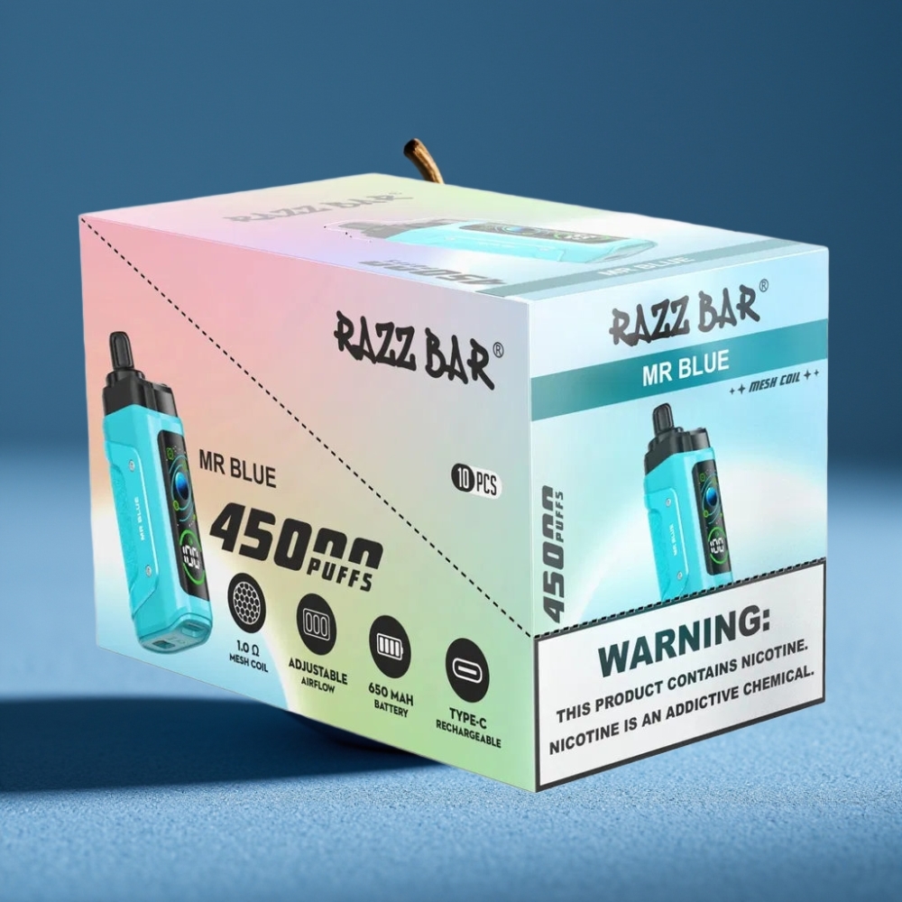 Razz Bar 45000 Puffs Disposable Vape Xanh Lam với Pin 650mAh
