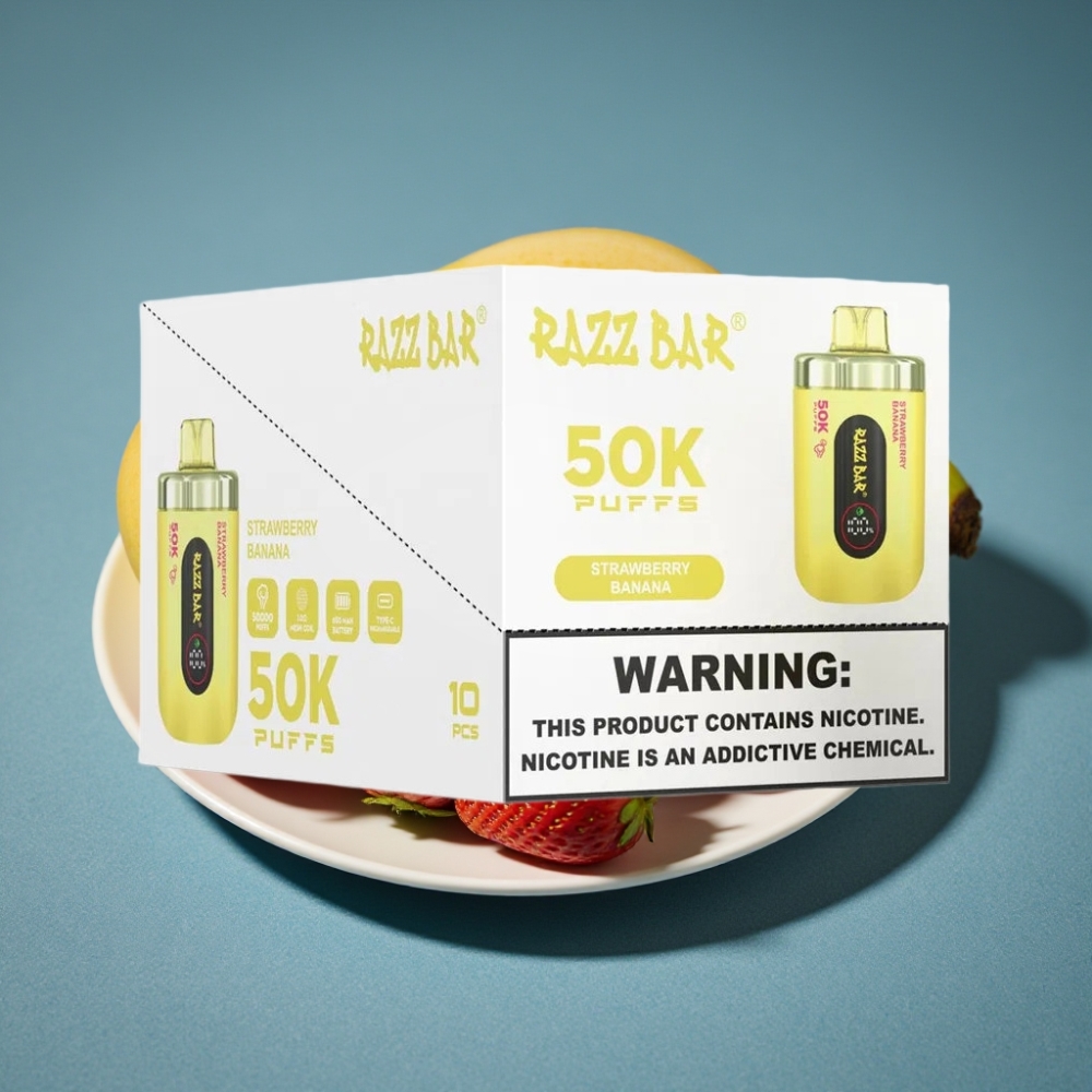 Razz Bar 50K Puffs Disposable Vape Dâu Chuối và 650 Mah Pin