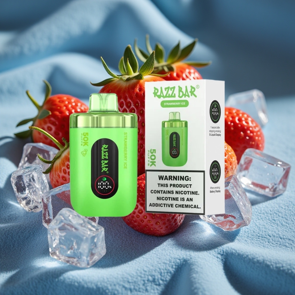 Razz Bar 50K Puffs Disposable Vape Dâu Tây Đá Lạnh với Pin 650mAh