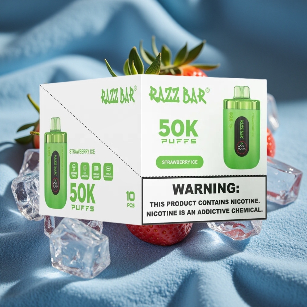 Razz Bar 50K Puffs Disposable Vape Dâu Tây Đá Lạnh với Pin 650mAh