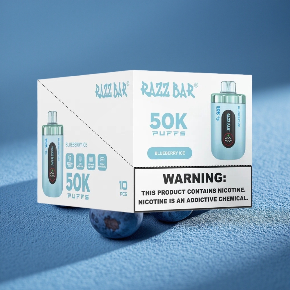 Razz Bar 50K Puffs Disposable Vape Việt Quất Đá Lạnh với Pin 650mAh